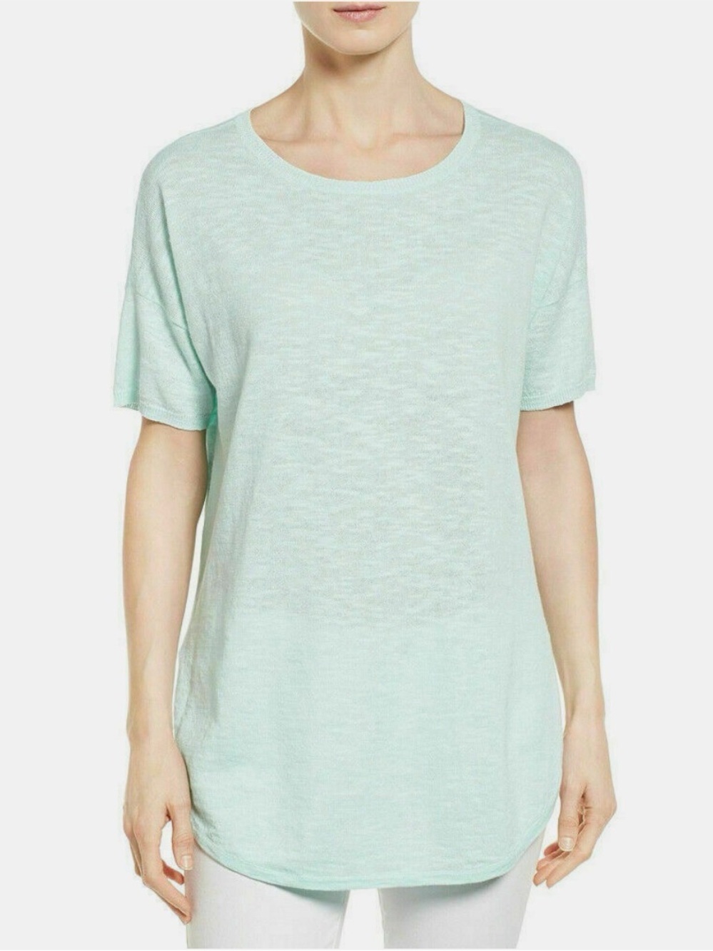 Eileen Fisher | Organic Linen & Cotton Slub Shirttail Hem Top in Flower Green